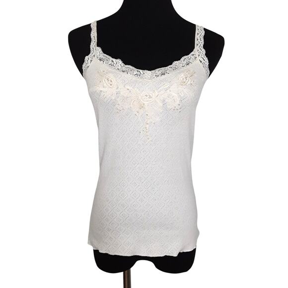 Vintage Guess Y2K Beaded Camisole Cream Sheer Lace Womens S Bohemian Cowgirl - Picture 1 of 9